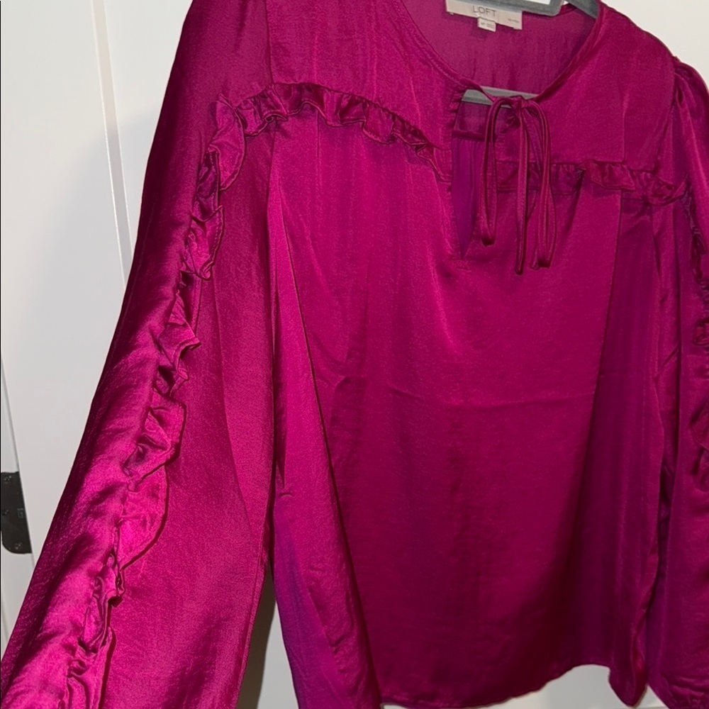 NWOT - LOFT Pink Embellished Long Sleeve Blouse - Medium petite - Picture 4 of 7